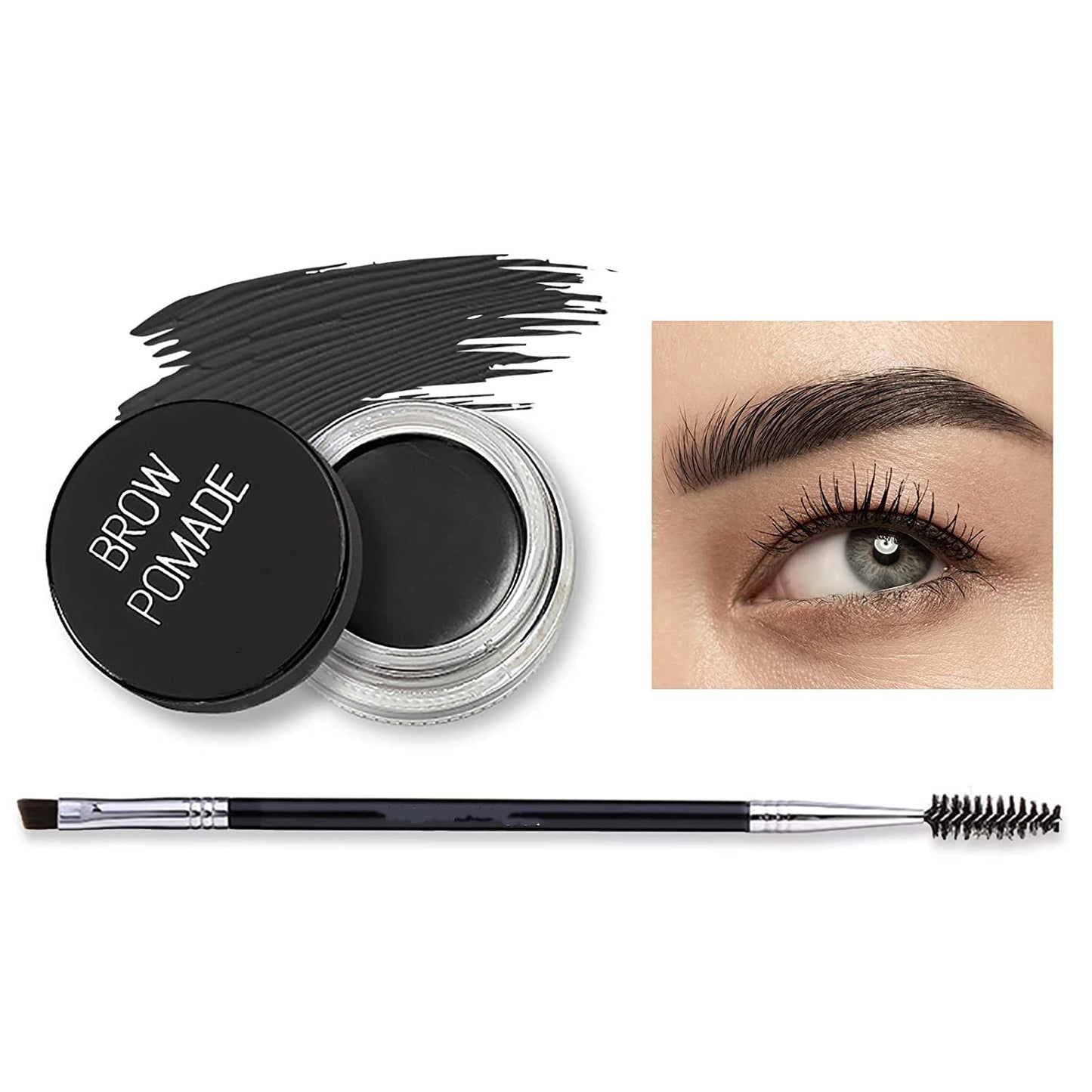 MAEPEOR Matte Eyebrow Pomade 6 Colors Creamy Smooth Full-pigmented Brow Pomade Long Lasting Waterproof Cream Brow Gel with Eyebrow Brush (Matte, 06 Jet Black)