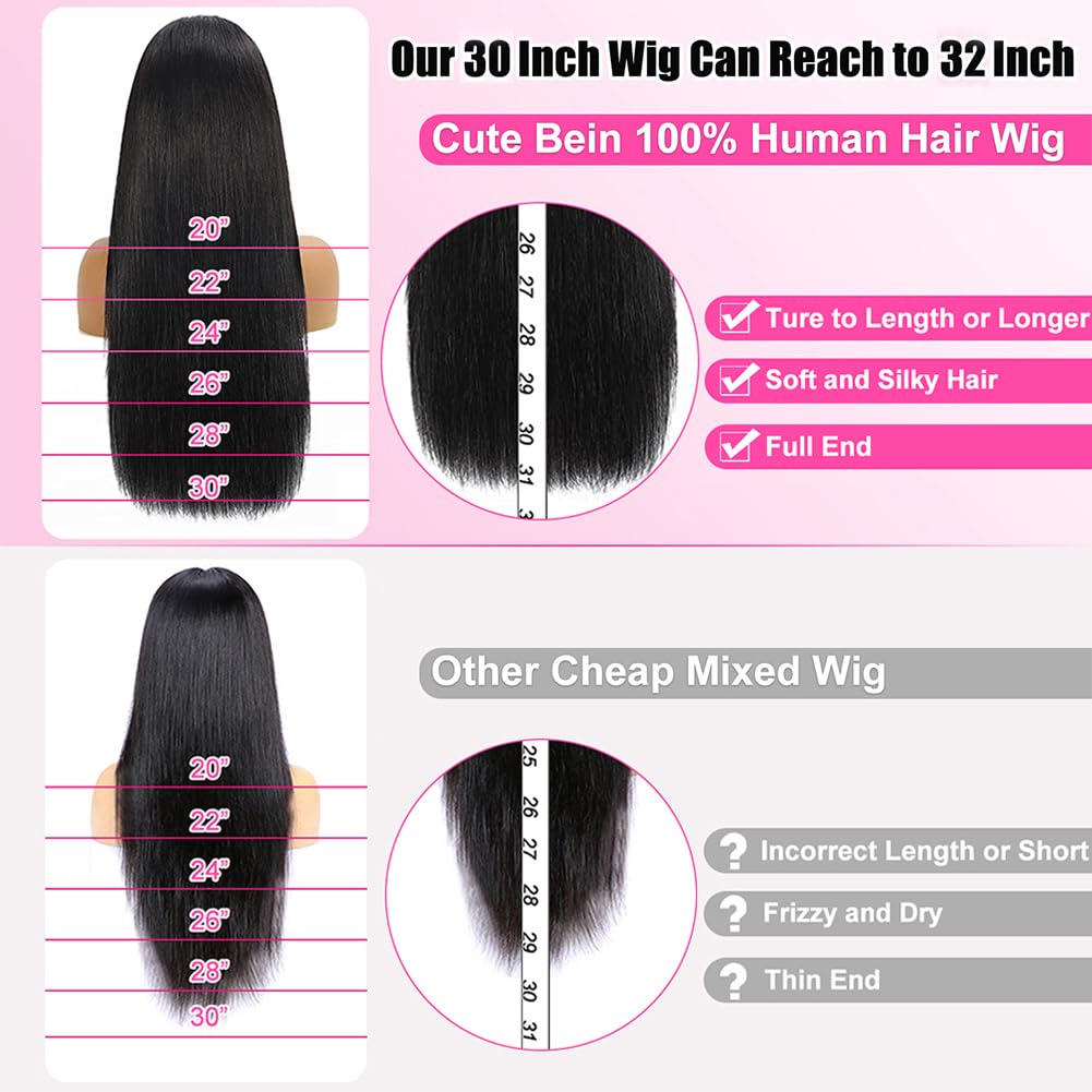 CUTE BEIN 210% Density 13x6 30 Inch HD Lace Front Wigs Human Hair Pre Plucked Glueless Straight Human Hair Wigs for Black Women Brazilian Lace Frontal Wigs with Baby Hair Free Part