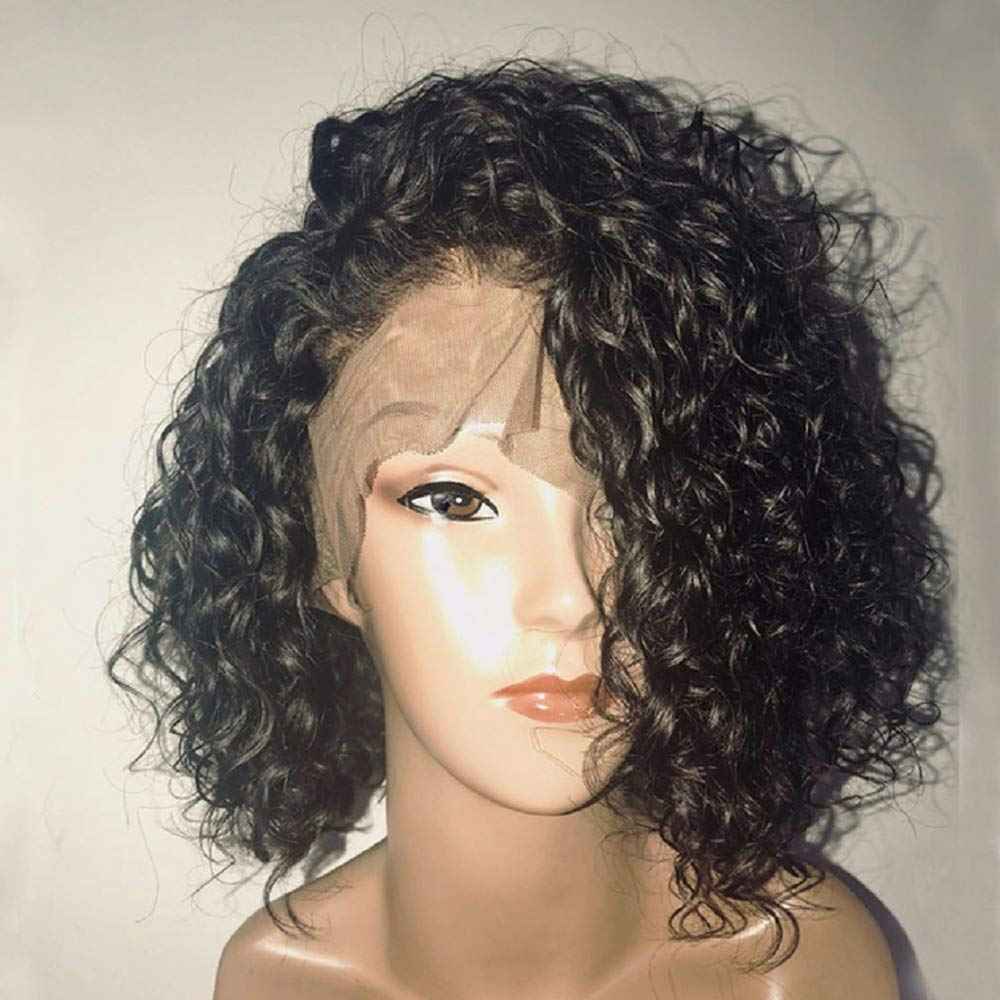 Msthoo 13x4 Short Bob Lace Wigs curly Human Hair Lace Front Wig Clueless Side Part for Women Hand Tied 150% Density Natural Black 8 inches