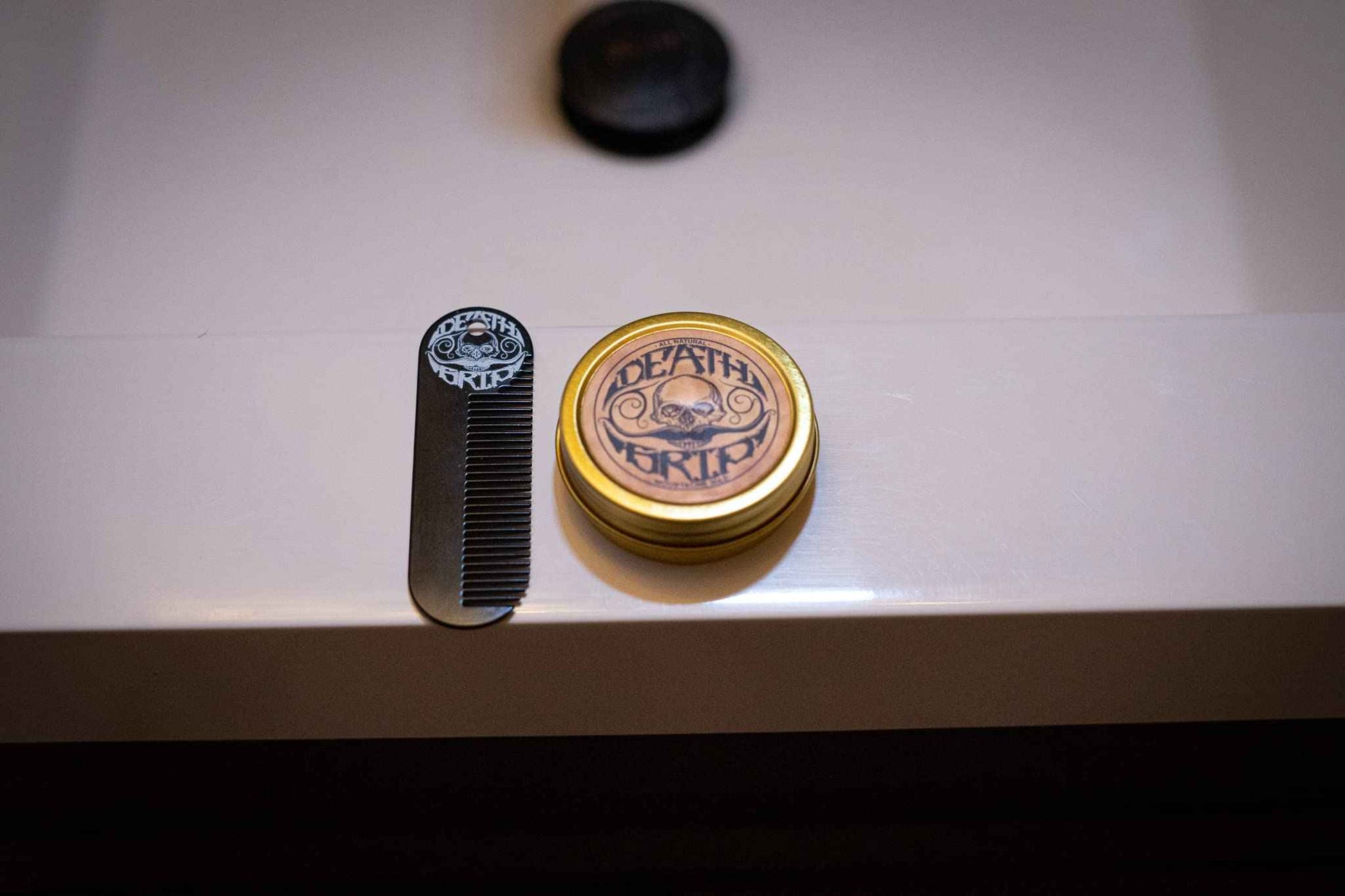 The Vintage Beard Company Death Grip Extra Strong Hold Mustache Wax and Death Grip Mustache Keychain Comb Set