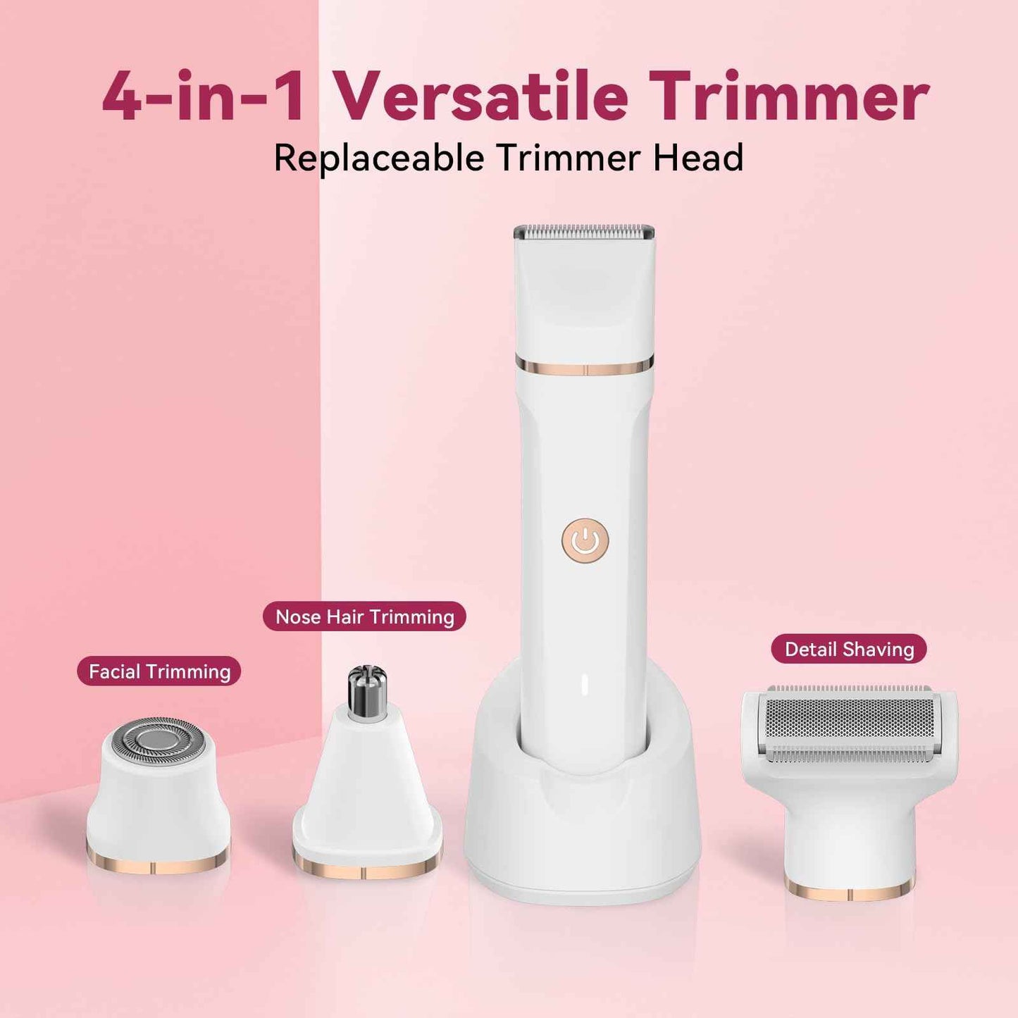 Electric Bikini Trimmer for Women - 4 in 1 Electric Razors for Women, Waterproof Pubic Hair Trimmers and Facial Hair Remover, Replaceable Shaver & Nose Hair Trimmer, Rechargeable Women's Grooming Kit