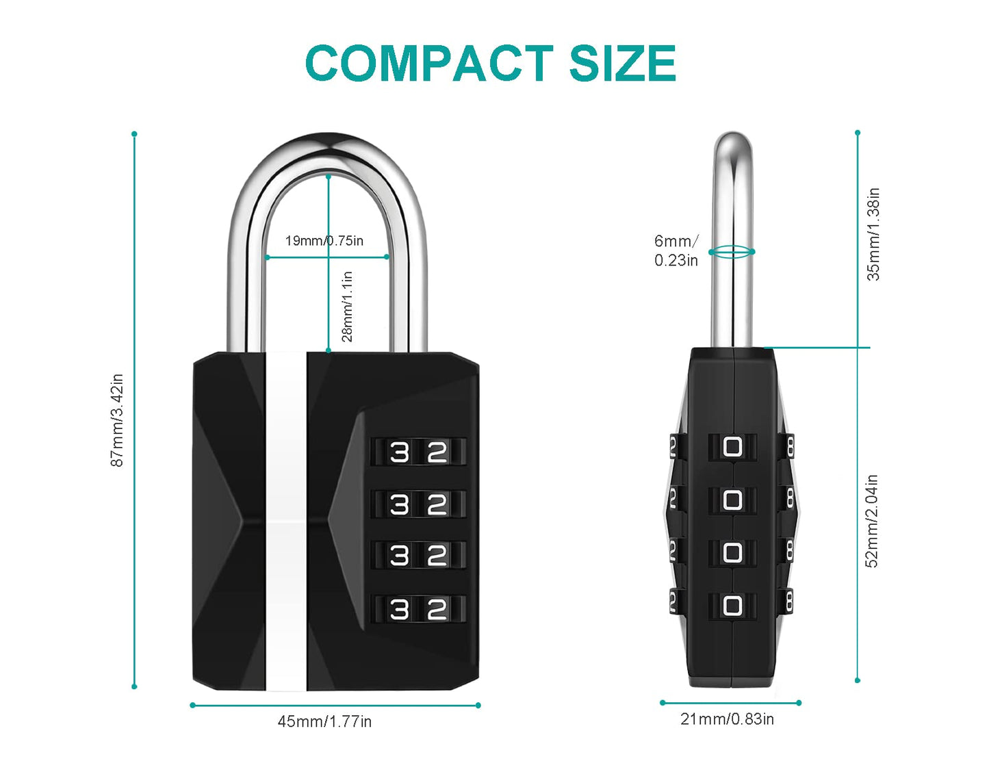 ZHEGE Locker Lock, Combination Lock Outdoor Weatherproof, [2023 Upgraded] Big White Number Lock for Gym Locker, School Lockers,Toolbox, Fence Gate, Sheds, 4 Digit Padlock Heavy Duty (2 Pack, Black)