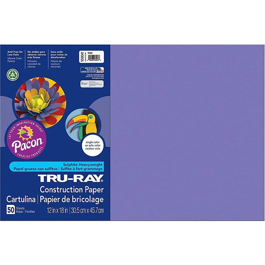 Pacon 103041 Tru-Ray Construction Paper, 76 lbs., 12 x 18, Violet, 50 Sheets/Pack