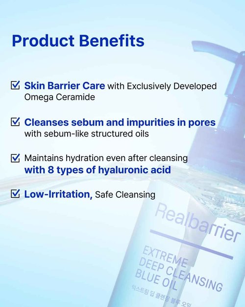 Real Barrier Extreme Deep Cleansing Blue Oil 6.76 Fl Oz, Removes Makeup, Sebum & Blackheads, Hydrating & Gentle on Skin, Low-Irritation Pore Cleansing, Korean Skincare