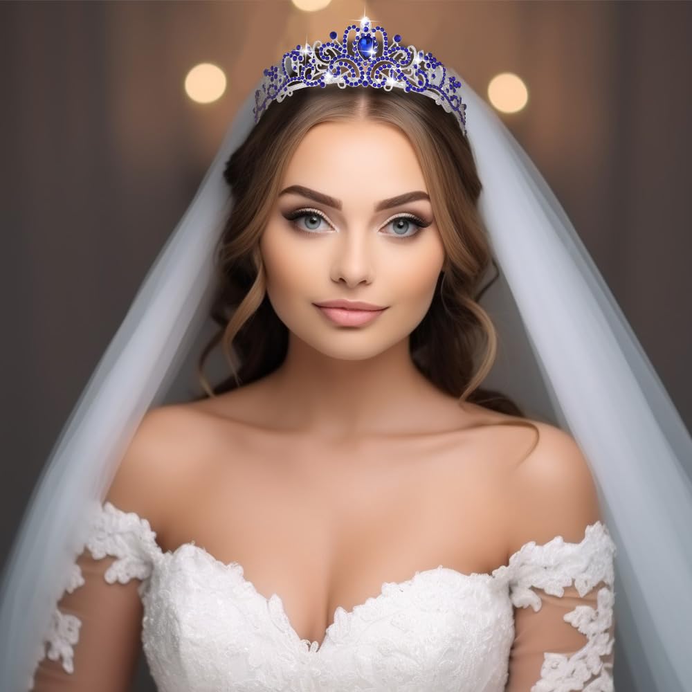 Kamirola - Crystal Tiara Crowns For Women Girls Princess Elegant Crown with Combs Women's Headbands Bridal Wedding Prom Birthday Party Headbands for Women(06) (Silver Blue)