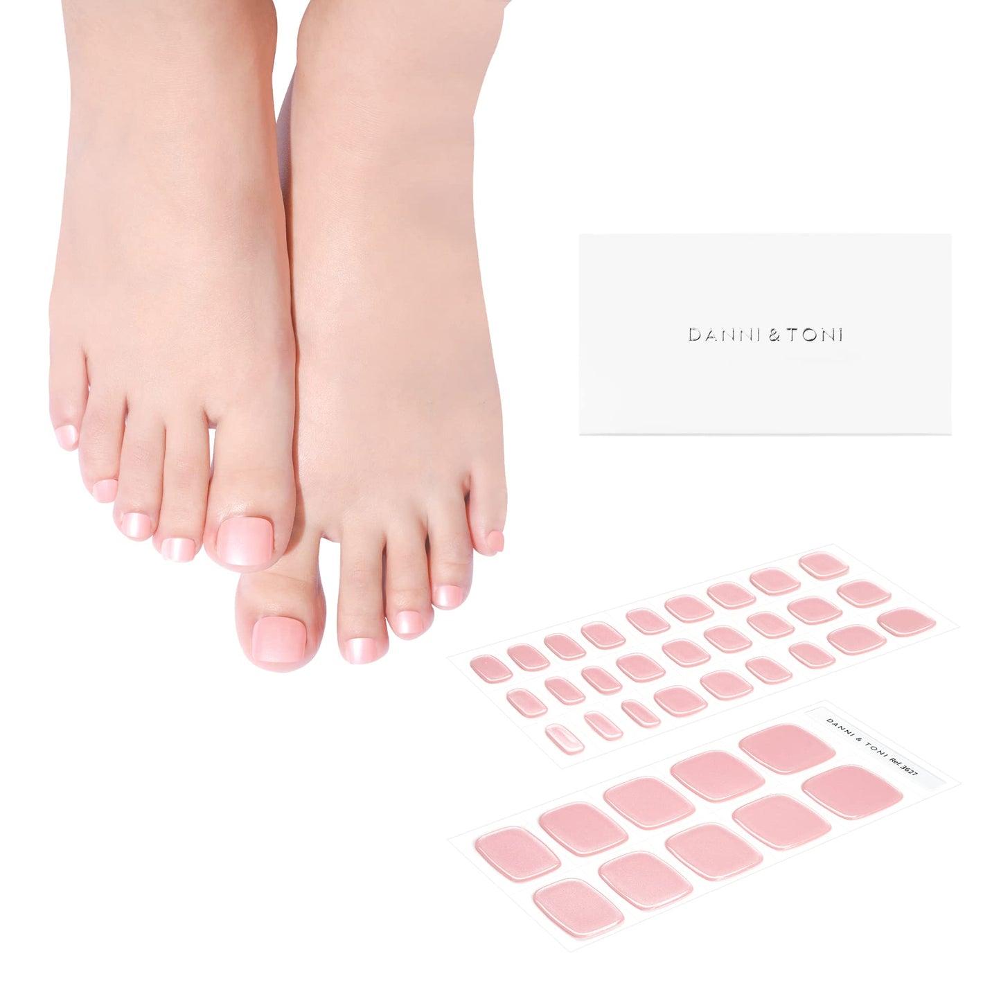 DANNI & TONI Semi Cured Gel Toenail Strips Pink (Diamond Blush) Mirror Gel Toenail Stickers Toenail Polish Strips 37 Stickers