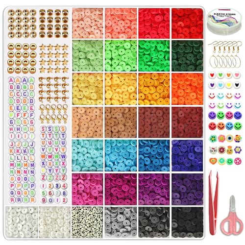 YMSDZHL 4300+ Clay Beads Bracelet Making Kit,24 Colors Flat Preppy Beads for Friendship Bracelets,Polymer heishi Beads with Charms,Gifts Crafts Set for Girls 6-12