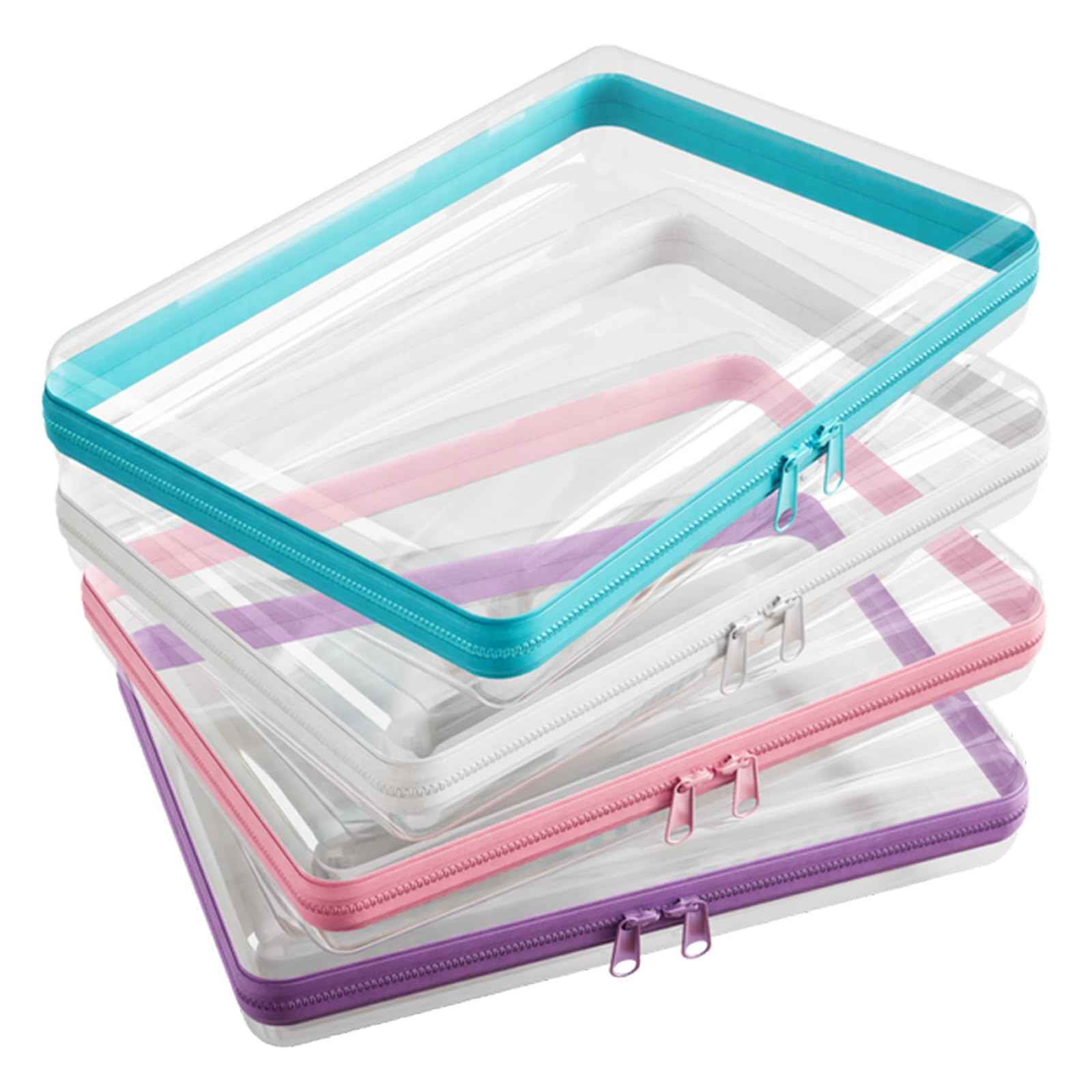 Stuffygreenus 4 Pcs Clear Hard Zipper Case Hard-Sided Premium Storage Case Plastic Clear Hard Shell Zipper Pouch Portable Travel Organizer Box for Building Blocks Puzzles Cosmetics Makeup Pencil (M)