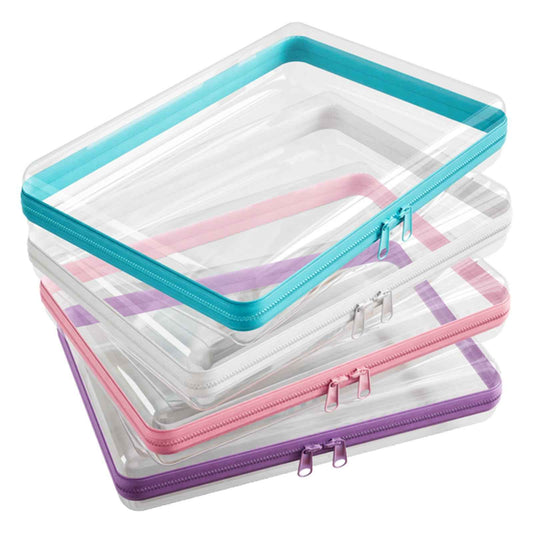 Stuffygreenus 4 Pcs Clear Hard Zipper Case Hard-Sided Premium Storage Case Plastic Clear Hard Shell Zipper Pouch Portable Travel Organizer Box for Building Blocks Puzzles Cosmetics Makeup Pencil (M)