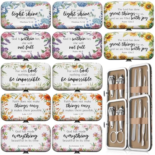 Gisafai 12 Set Employee Appreciation Bible Gift Set for Women Christian Thank You Manicure Nail Clipper Bulk for Employees Teachers Office Coworkers Nurse