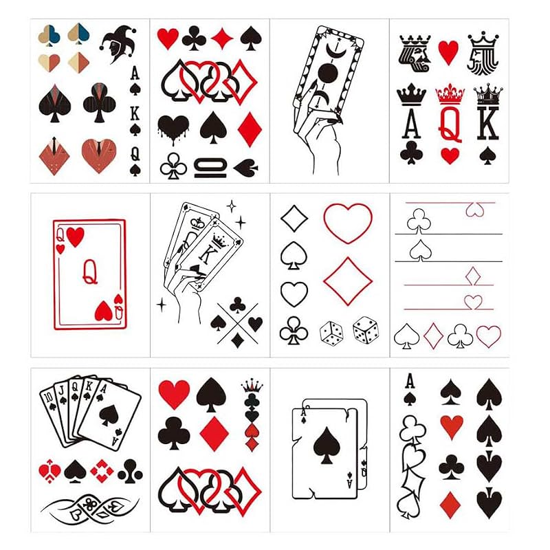 Poker Temporary Tattoos 60-Pack Casino Party Stickers