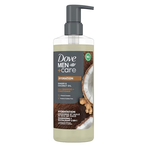 Dove Men+Care 2-in-1 Shampoo + Conditioner Ginger & Coconut Oil for Hydrated Hair, +Mineral Complex, 17.5 oz