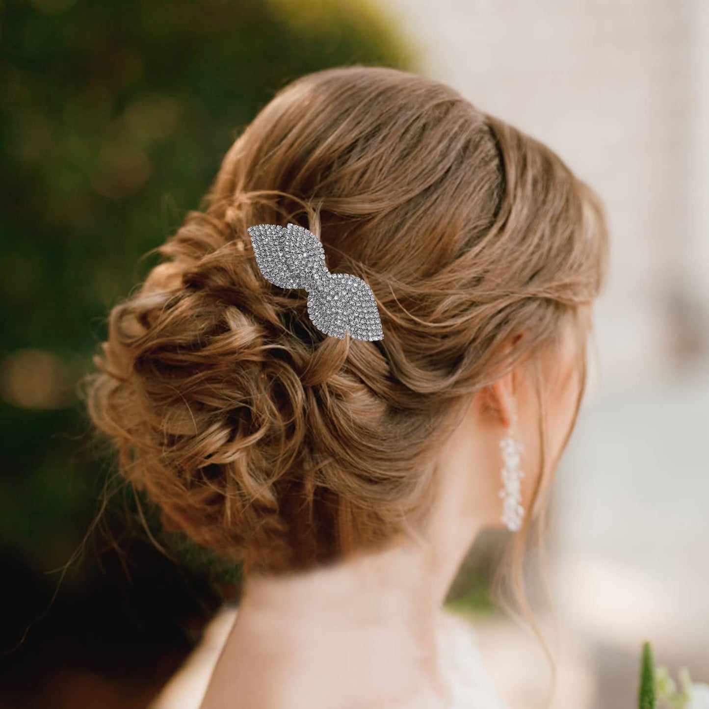 Austrian Crystal Bow Hair Barrettes, Decorative Rhinestones Bowknot Hair Clips, White Sparkly Hairgrip Hair Headwear Accessories for Women Girls