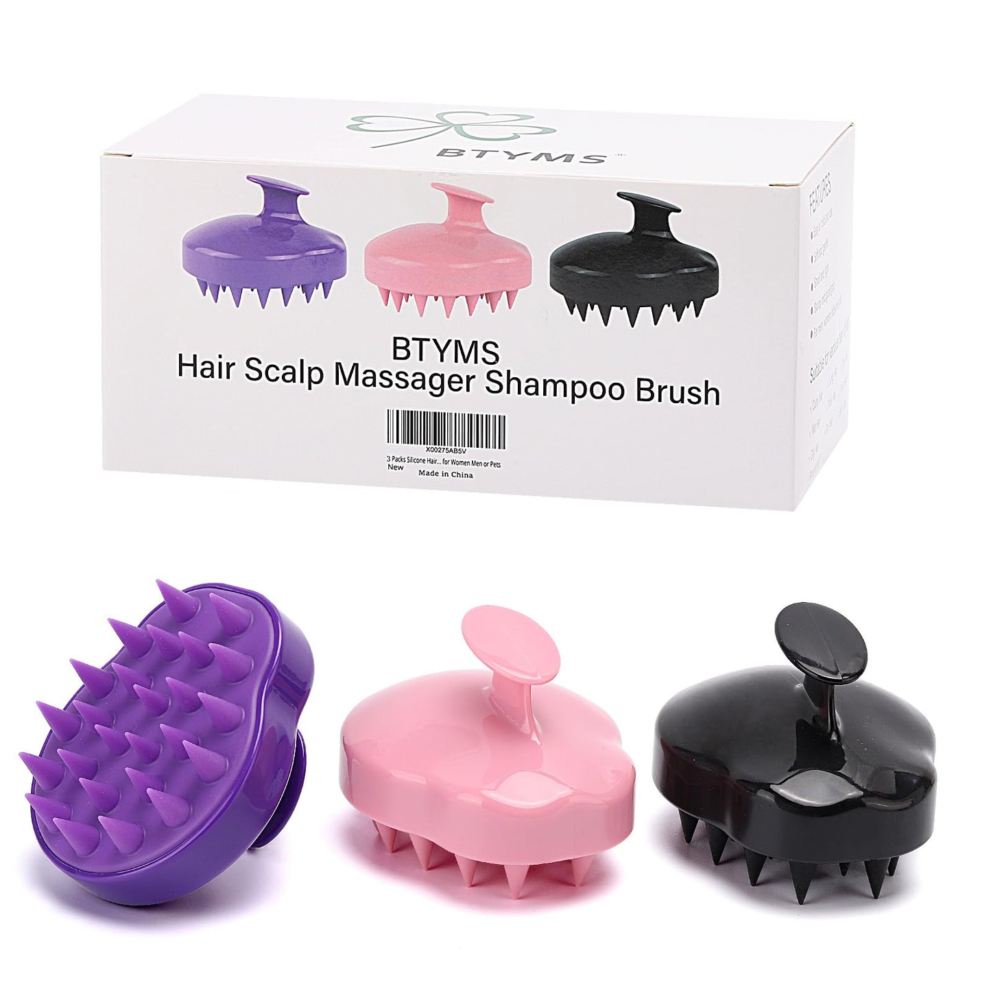 BTYMS 3 Pcs Hair Scalp Scrubber Shampoo Brush, Silicone Scalp Massager Scalp Brush Hair Washing Brush Exfoliating Brush for Hair Growth & Dandruff Removal - Multi colored