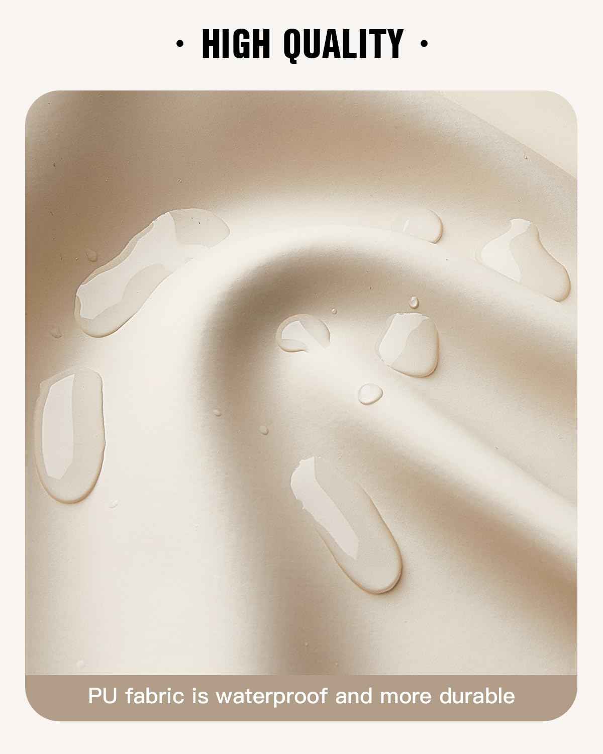 EACHY Toiletry Bag with Hanging Hook, Travel Makeup Bag PU Leather Cosmetic Bags for Women Make Up Organizer with 4 Compartments Waterproof Full-Size Portable Travel Essentials (Beige)