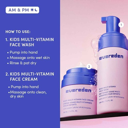 Evereden Kids Happy Face Duo (Cool Peach) - Multi-Vitamin Face Wash & Face Cream Set - Clean & Vegan Skin Care for Kids 3+ - Moisturizing, Nourishing, & Protective Skin Care Set