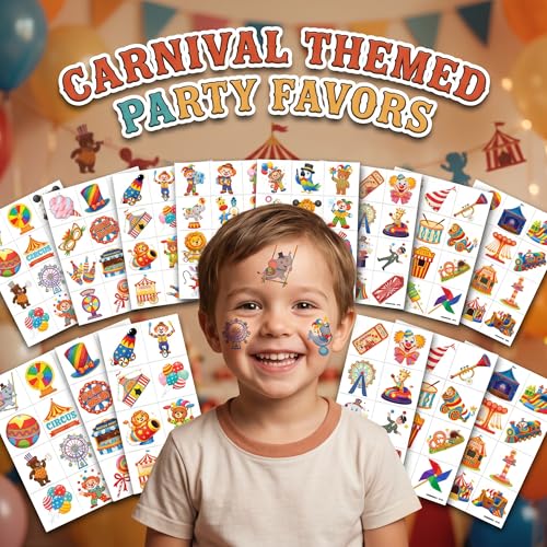 96 Carnival Temporary Tattoos for Kids - Colorful Fairground Designs