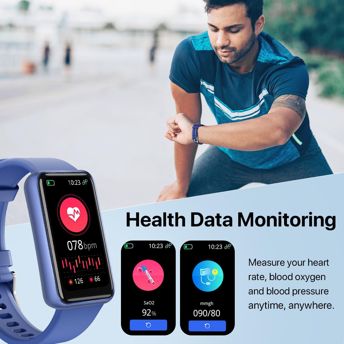 WalkerFit Smart Watch Fitness Watch for Men, with Heart Rate Sleep Monitor,Waterproof Activity Tracker and Android Smart Watch for iPhone,Step Tracker,Pedometer,Blue