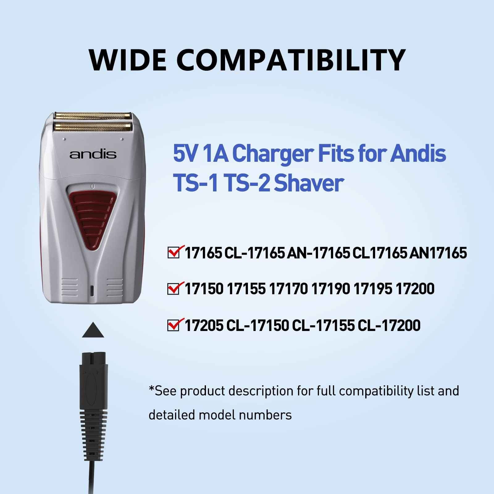5V 1A Adapter for Andis Shaver AC Charger Power Cord, Compatible with 17150 TS-1 17220 17195 Profoil 17190 17165 17170 17205 17220 Lithium Titanium Plus TS-2 Replacement Pro Foil Shaver-5Ft