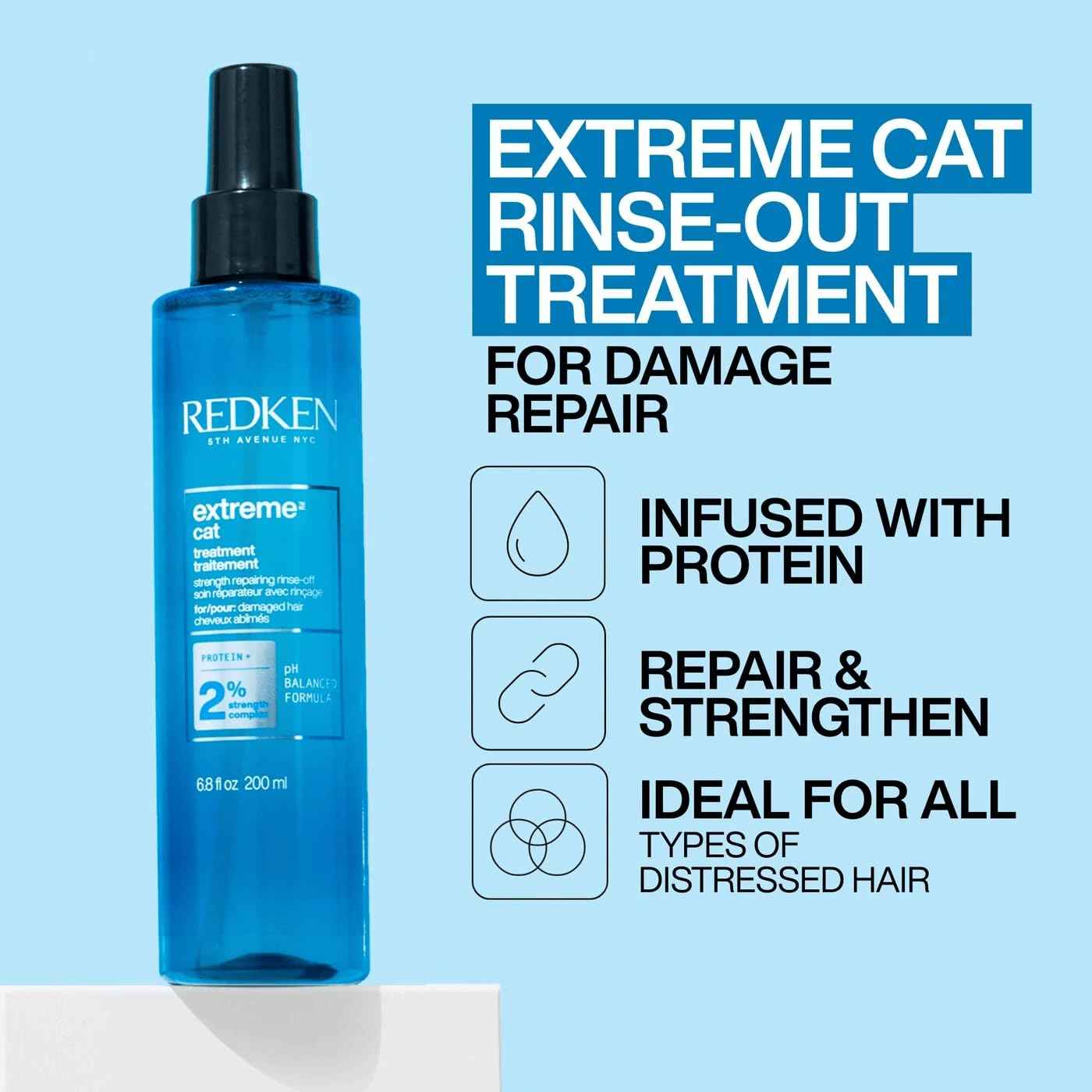 Redken Extreme CAT Anti-Damage Protein Reconstructing Treatment For Distressed Hair - Strengthens & Adds Shine With Ceramides