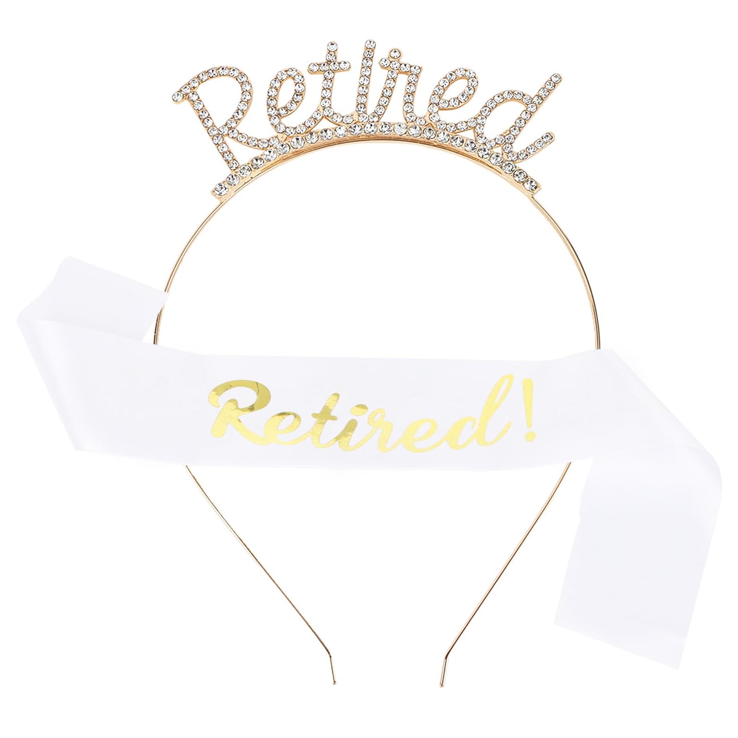 Jaciya Gold Retired Tiara Crown Headband Retirement Gift for Women White Retirement Sash for Women Retirement Party Decorations Officially Retired Retirement Party Set