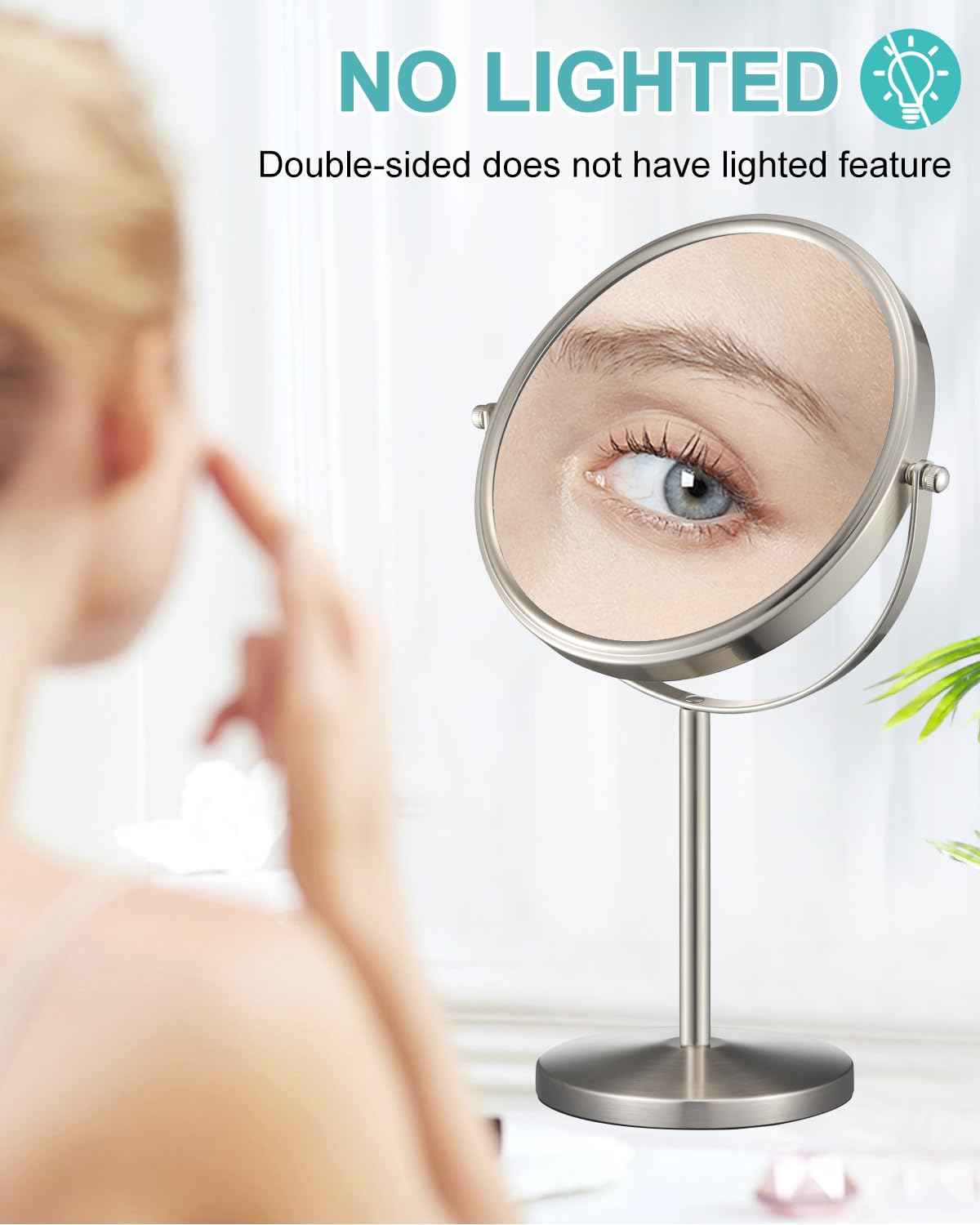 ALHAKIN 1X/15X Magnifying Makeup Mirror, Double Sided Mirror with Stand, Tabletop Desk Mirror 360°Rotation for Bathroom, Nickel