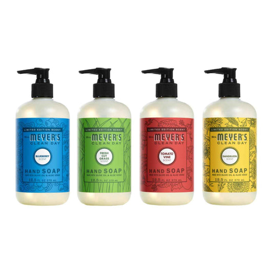 Mrs. MEYER'S Clean Day Liquid Hand Soap 12.5 FL OZ Each, Fresh Cut Grass, Tomato Vine, Dandelion, Blueberry, 1 CT (Variety Pack)