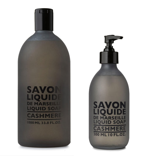 Compagnie de Provence Savon de Marseille Nourishing Liquid Soap, Cashmere, 10 Fl Oz Pump Bottle and 33.8 Fl Oz Plastic Bottle Refill