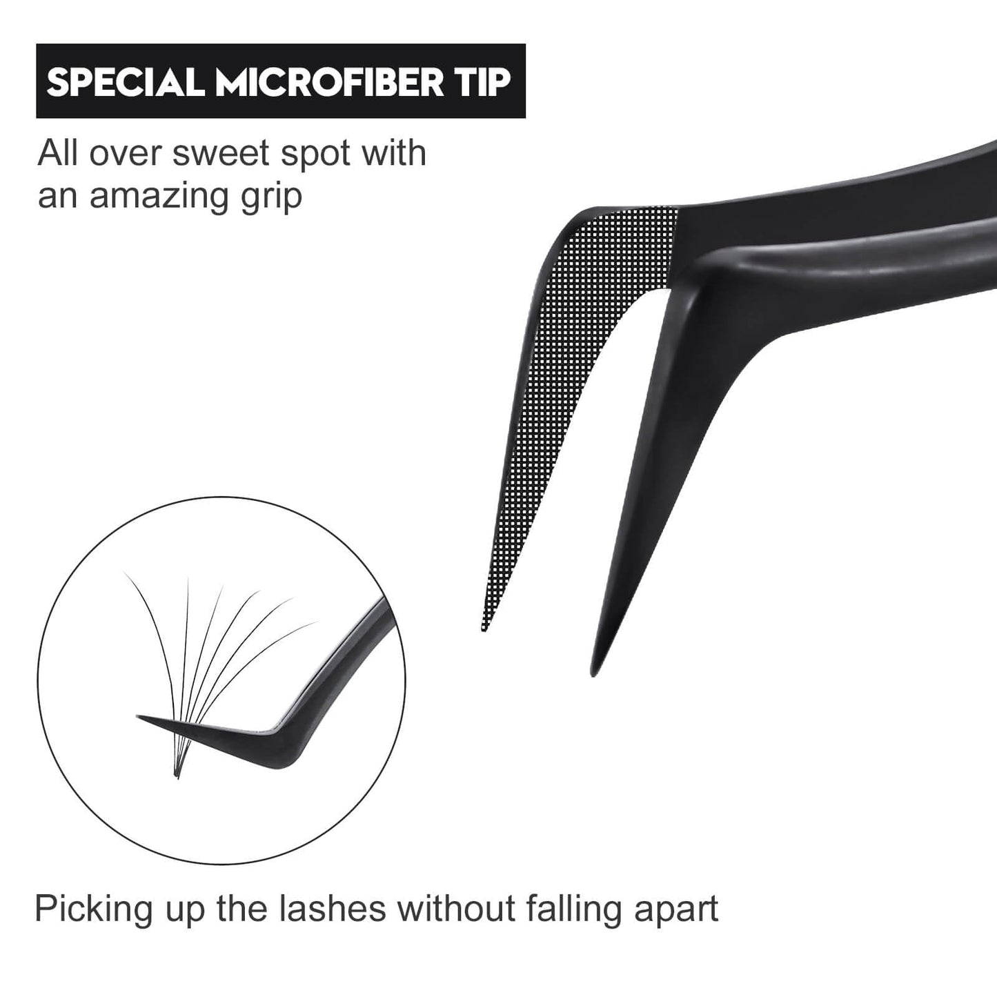 Ms.Queen Tweezers for Eyelash Extensions, Fiber Grip S-Curved Lash Tweezers for Inner Corner,Volume & Classic Lashes,Black