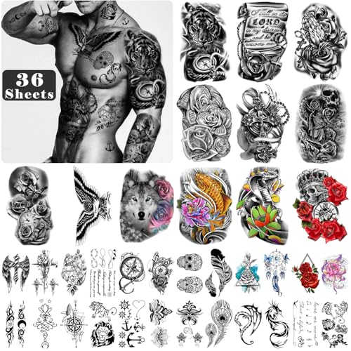 Yazhiji 36 Sheets Temporary Tattoos - Waterproof Body Stickers