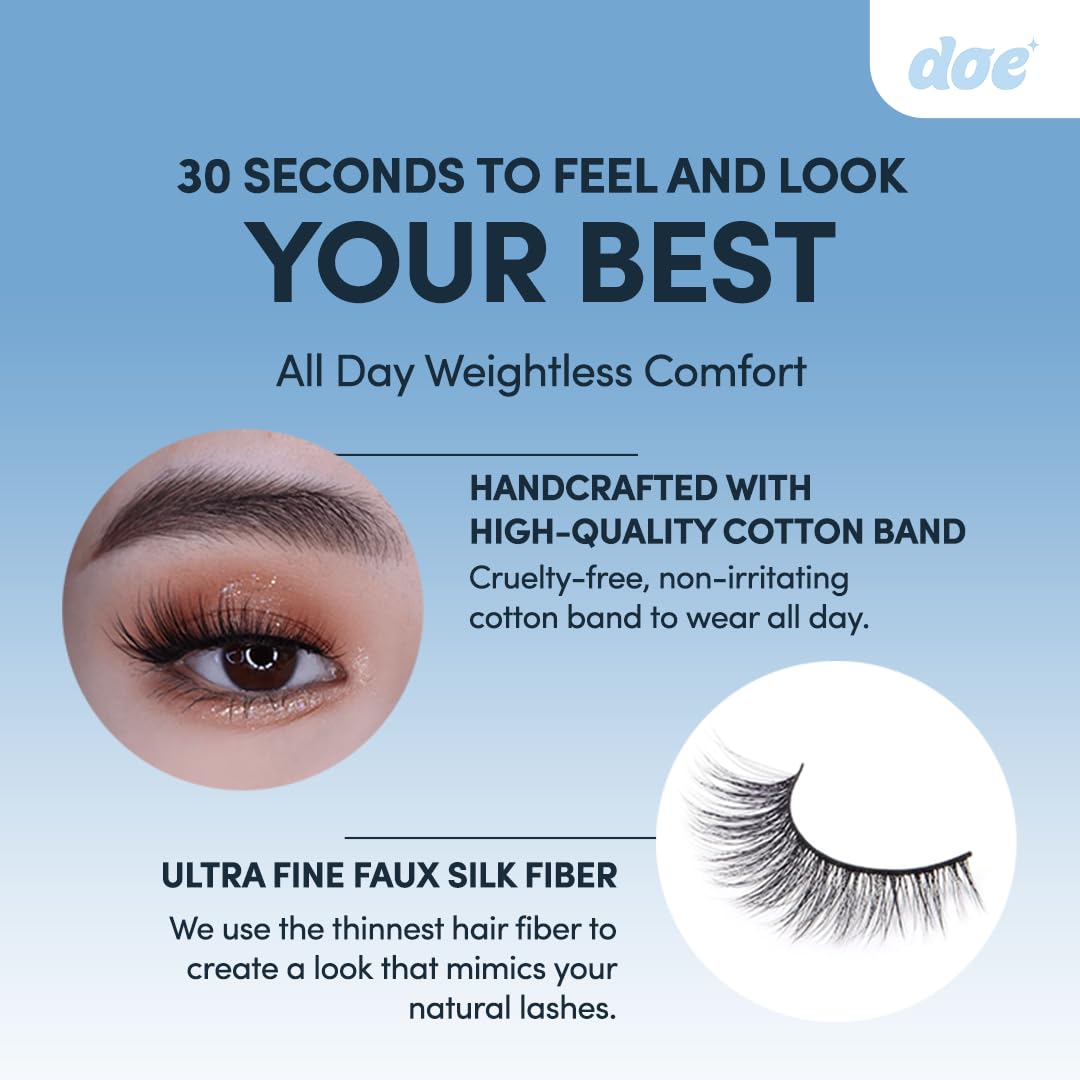 Morning Dew - Reusable 15 Wears, Natural Looking Vegan False Lashes, Handmade from Korean Silk. Lightweight Cruelty Free Eyelash for Everyday Look - 1 Pair