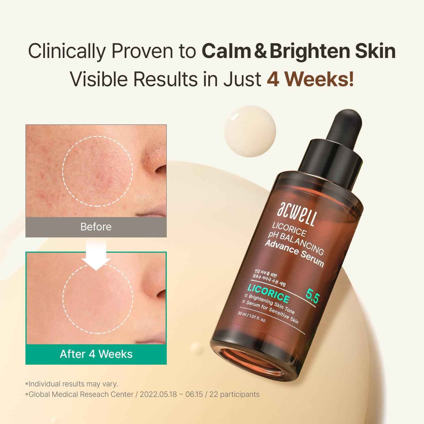 ACWELL Licorice pH Balancing Advanced Facial Serum Ampoule 1.01 fl.oz. - Radiance and Dark Spot care Face Serum for Dull Skin, Reduces Acne and Blemishes, Minimizes Fine Lines, Healthy Glow Skin