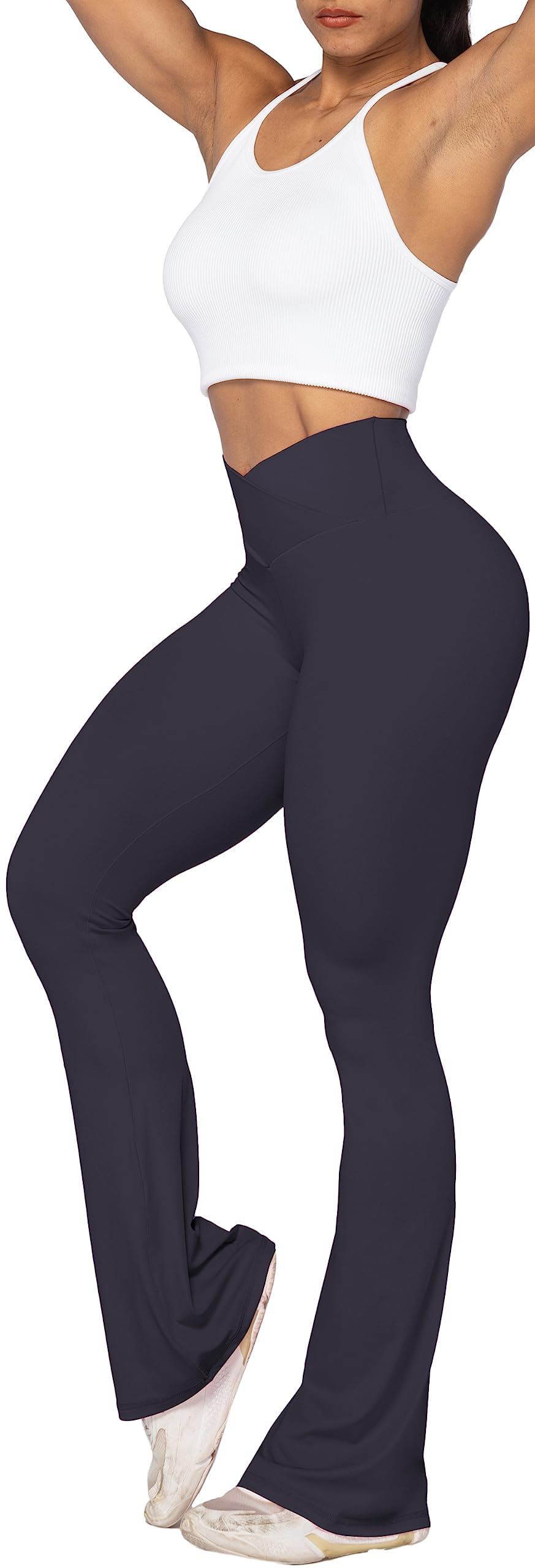 Sunzel Flare Leggings, Crossover Yoga Pants with Tummy Control, High-Waisted and Wide Leg, 28" Inseam, Graphite X-Small