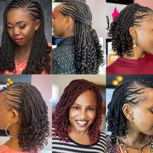 Leeven 18 Inch Senegalese Twist Crochet Hair with Curly Ends 8 Packs Ombre Blonde Brown Pre Looped Wavy Crochet Braids Small Hanava Twist 3 Tone Synthetic Braiding Hair for Women Girl Kids #1B/30/27