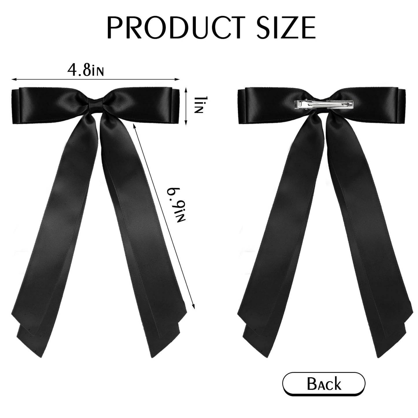 Zkptops 4Pcs Hair Bows Satin Hair Ribbon Hair Bows with Long Tail Hair Clips Cute Tassel Hair Bows Barrettes Hair Accessories Double Bow Hair Clips for Women Hairpin Barrettes (Black Beige Pink Blue)