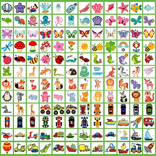 partywind 408 Sheets Individual Tattoos for Kids + 30 Sheets Glow Mixed Styles Temporary Tattoos for Boys Girls Christmas Stocking Stuffers, Party Supplies Favors for Children