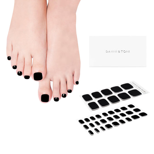 DANNI & TONI Semi Cured Gel Pedi Strips (Black Panther) Toenail Stickers Black Solid Color Pedicure Gel Nail Stickers for Toes 37 Stickers