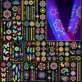Glow in the Dark Party Supplies Temporary Tattoos 192+ PCS, Neon UV Blacklight Reactive Face Tattoos for for Party Supplies, Fluorescent Henna Flower Temporary Tattoos for Adults, Teens