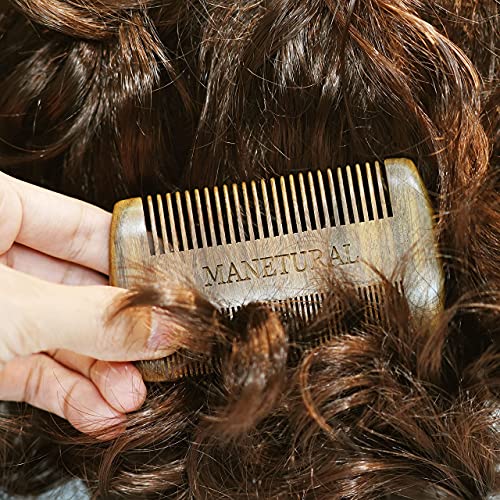 Premium Sandalwood Dual-Action Comb - Double-Tooth Design for Men's Fine & Wide Hair, Mustache Comb, Protective PU Leather Case