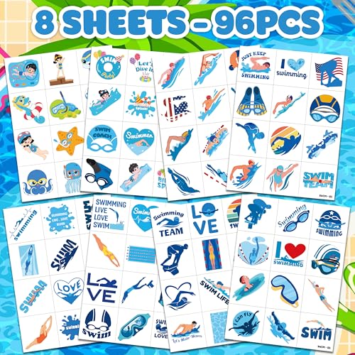 96 Swimming Temporary Tattoos for Kids Party