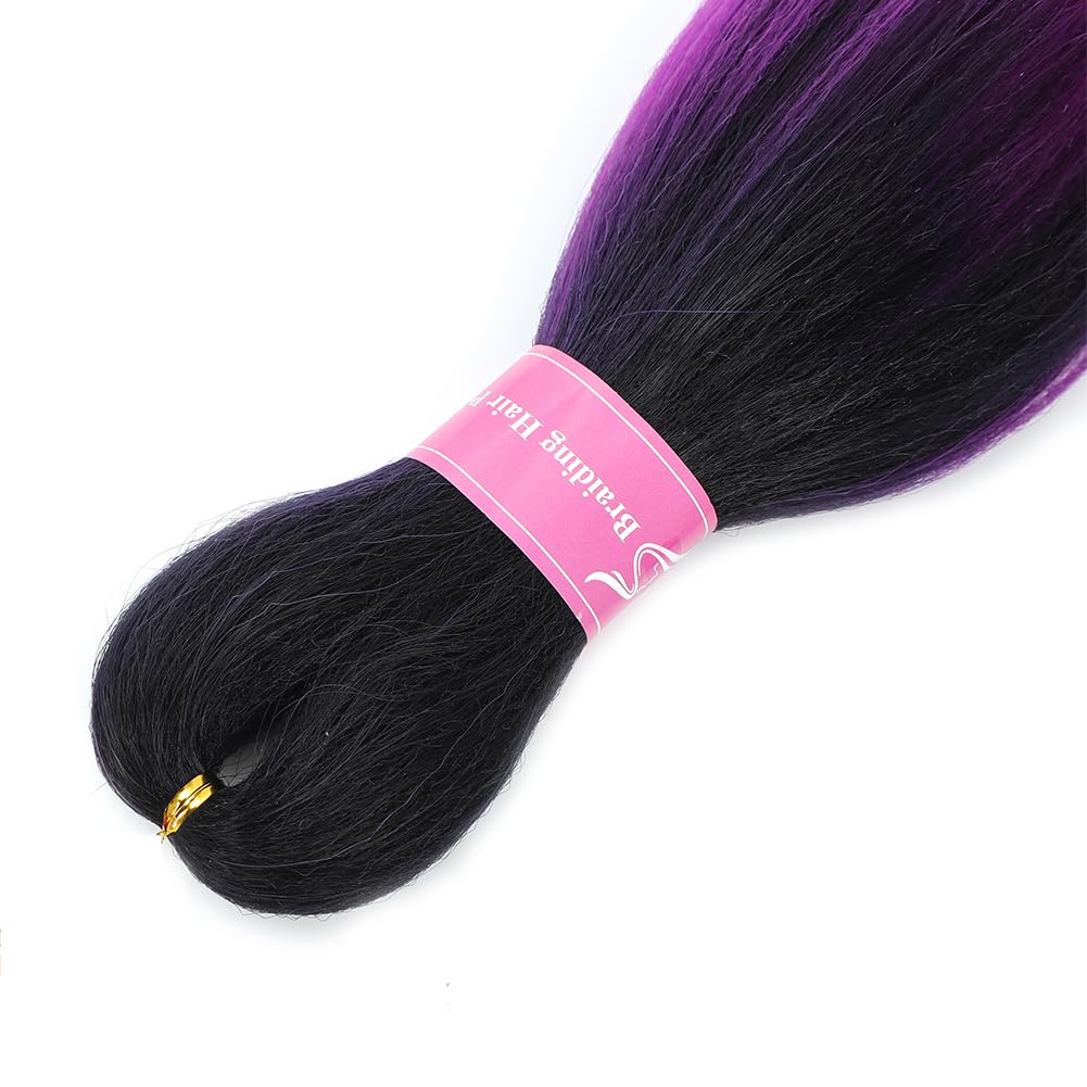 AFNOTE Pre Stretched Braiding Hair Extensions for Braids 26 Inch 3 Packs Ombre Purple Braiding Hair Pre Stretched Professional Synthetic High Temperature Braid Hair Extension-Black/Purple Red/Purple