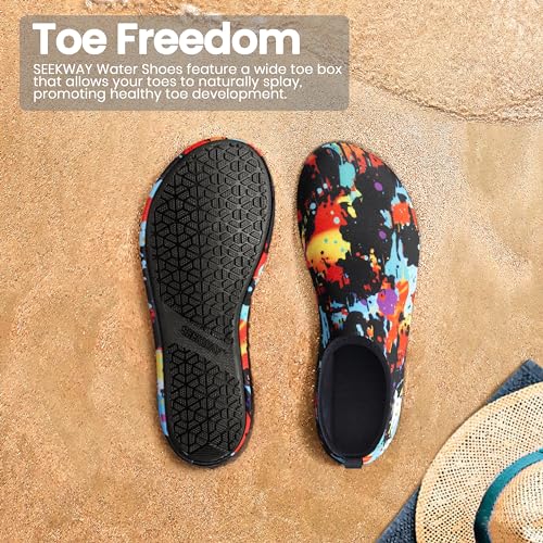 SEEKWAY Water Shoes Women Men Adult Quick-Dry Aqua Socks Barefoot Non Slip for Beach Swim River Pool Lake surf Black Size SK002