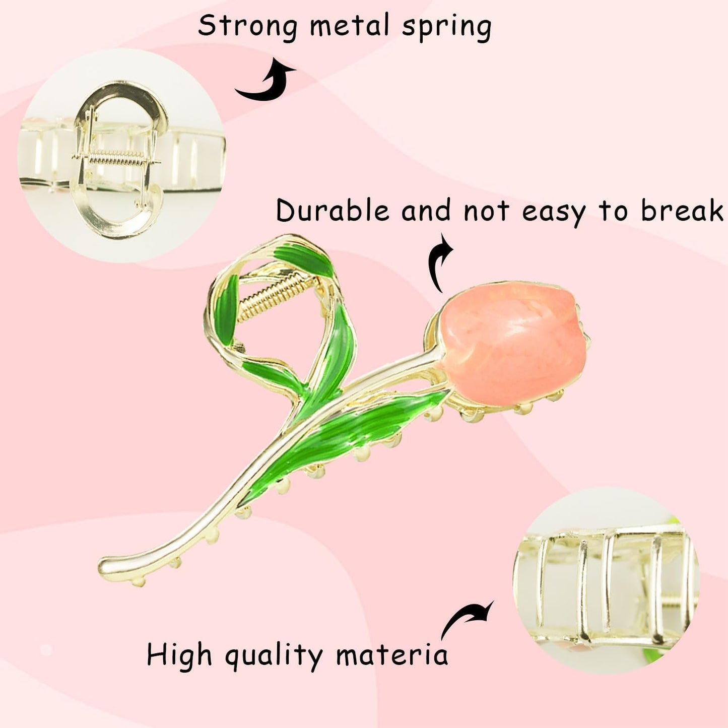 3 Pieces Flower Metal Hair Claw Clips Large Tulip Strong Hold Hair Clamps Fashion floral Hair Accessories Nonslip Hair Barrettes for Women Girls Long Thick Curly Hair (Tulip, Sunflower & Lily)