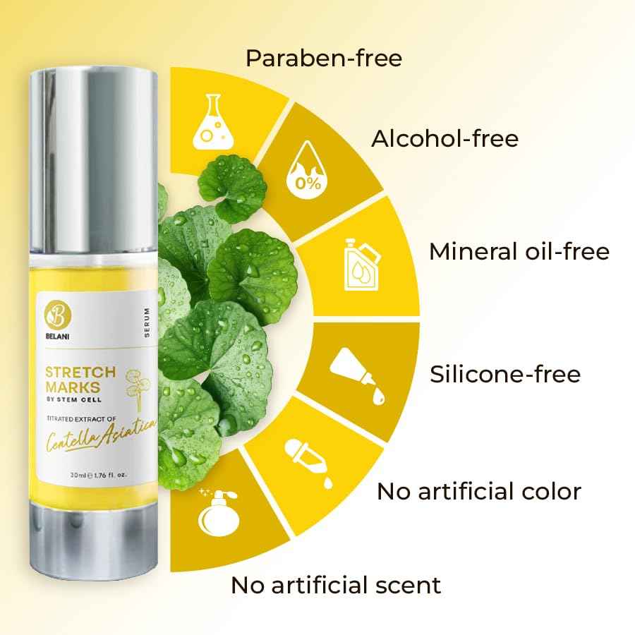 HVSUN Belani stretch marks, regenerates damaged skin cells, stimulates collagen production and reshapes skin firmness. Deeply moisturizing essence leaves skin soft and flaky