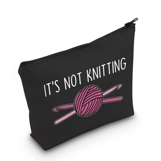 POFULL Crochet Gifts Crochet Lovers Gift It's Not Knitting Cosmetic Bag Crochet Hook Gift (Black It's Not Knitting bag)