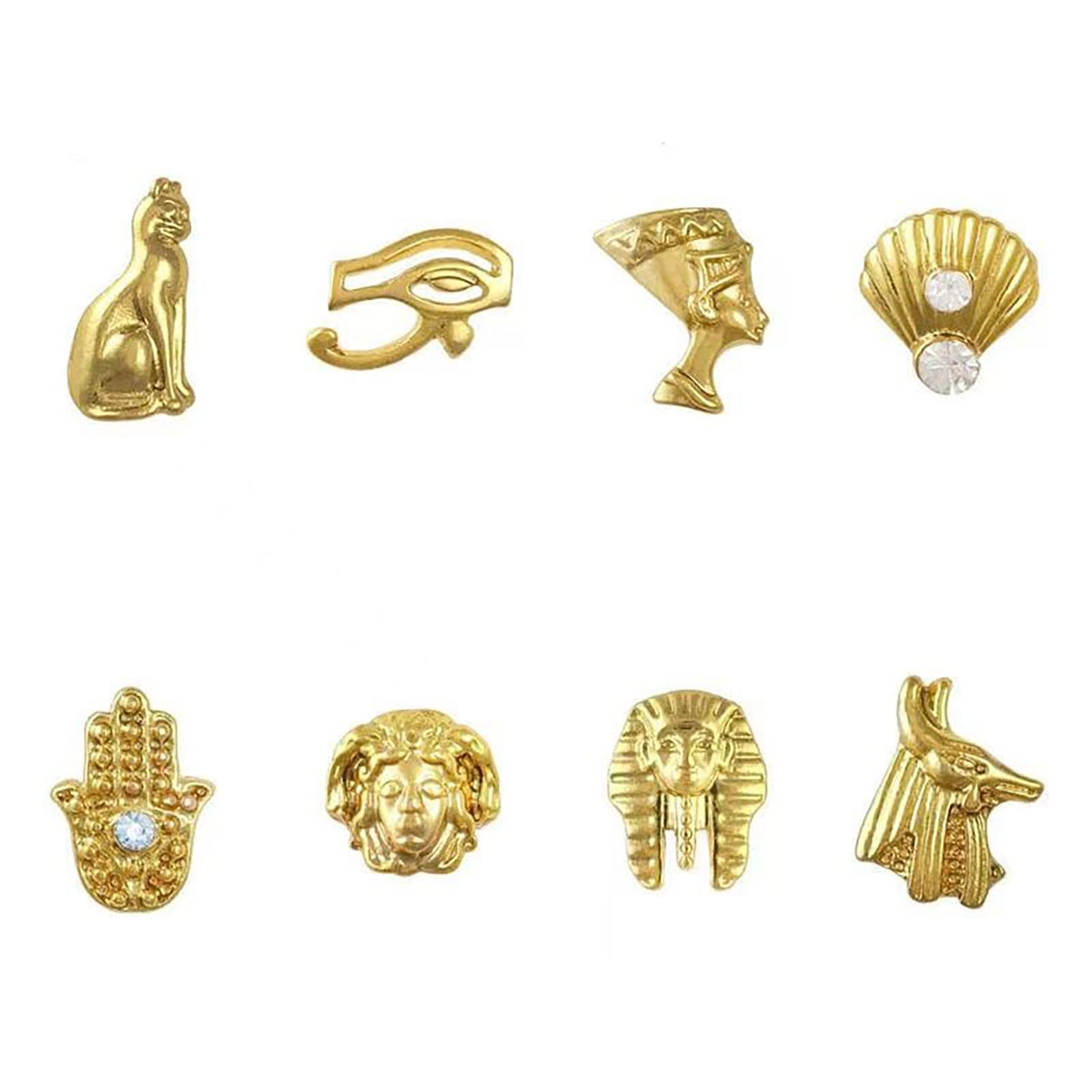 3D Egypt Charms for Acrylic Nails, 80PCS Gold Alloy Rhinestones Decoration, Egyptian Gems Diamonds Accessories for Nail Art Supplies Manicure Craft DIY BBATT-HAPPY