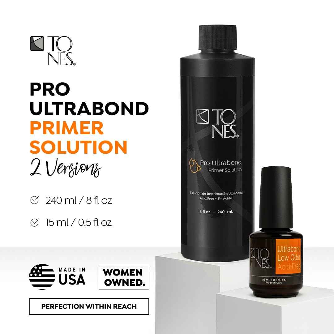 TONES Ultrabond Nail Primer - Professional Acid-Free Bonder to Prevent Lifting for Acrylic & Gel Nails - Made in USA (8 Fl Oz)