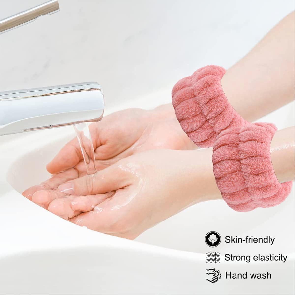 LAPOHI 4 PCS Spa Headband Wrist Washband Scrunchies Cuffs for Washing Face, Towel Wristbands Hair band for Women Girls Makeup Prevent Liquids from Spilling Down Your Arms