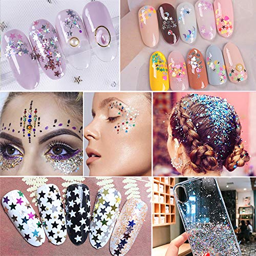 EBANKU Star Glitter Confetti, 24 Boxes Stars Holographic Sequins 3D Laser Glitter Nail Art Flakes Colorful Nail Glitter Manicure Decals Nail Decoration