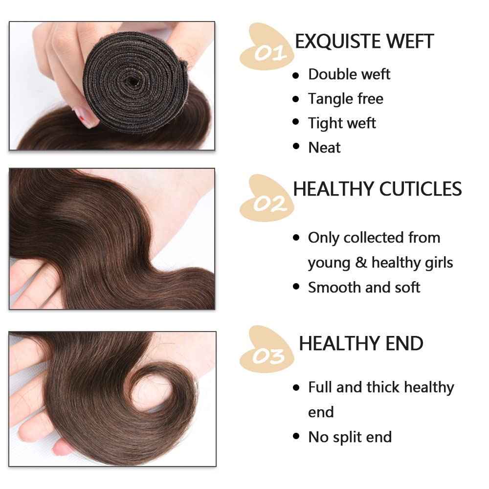 #4 Brown Bundles Human Hair Body Wave Bundles 22 24 Inch Human Hair Weave 2 Bundle Unprocessed Brazilian Virgin Hair Dark Brown Body Wave Human Hair Extensions 100g/PC